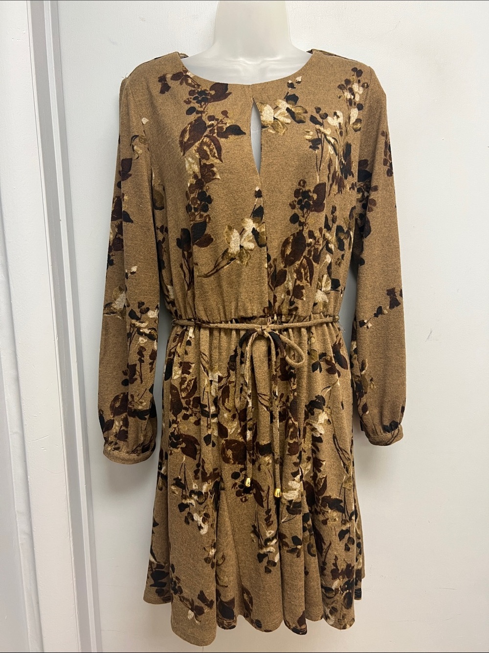 Emma & Michele Floral Knit Dress Brown Tan | Size Small